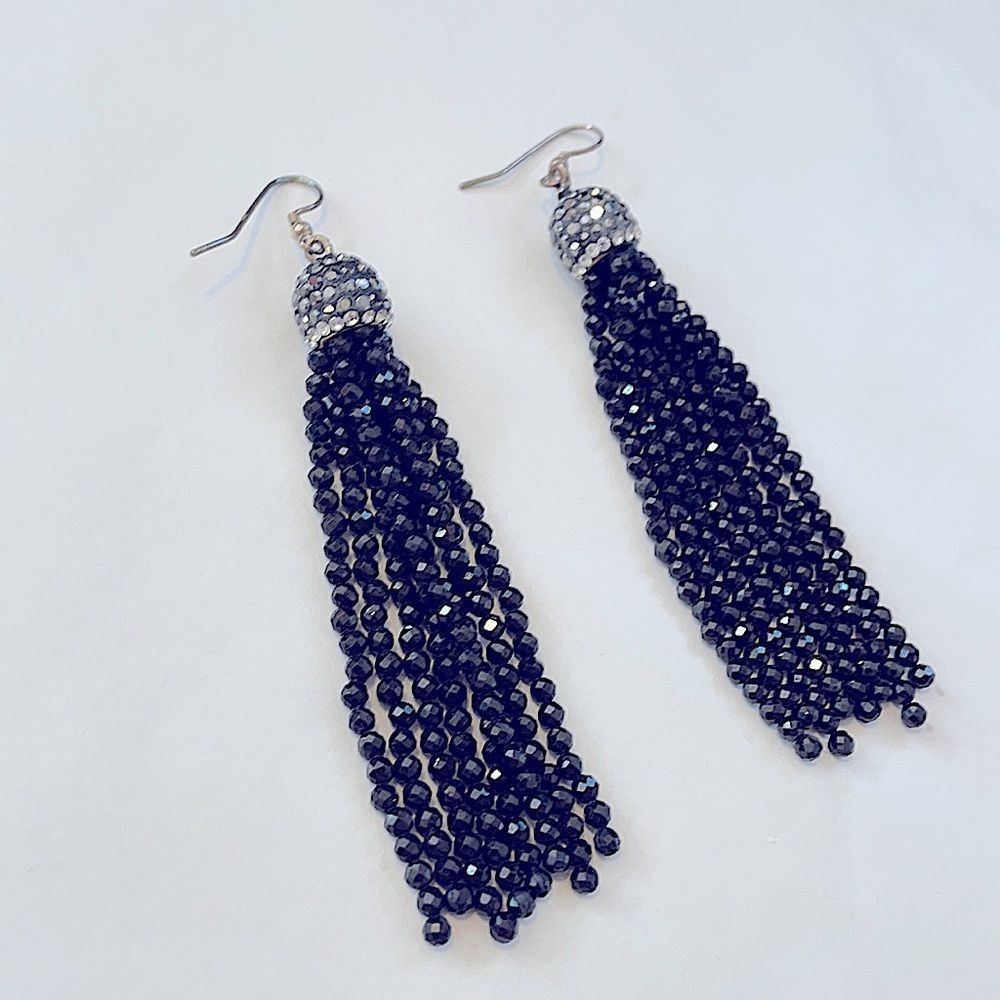 Tassel Black Onyx Crystal Swarovski Earrings